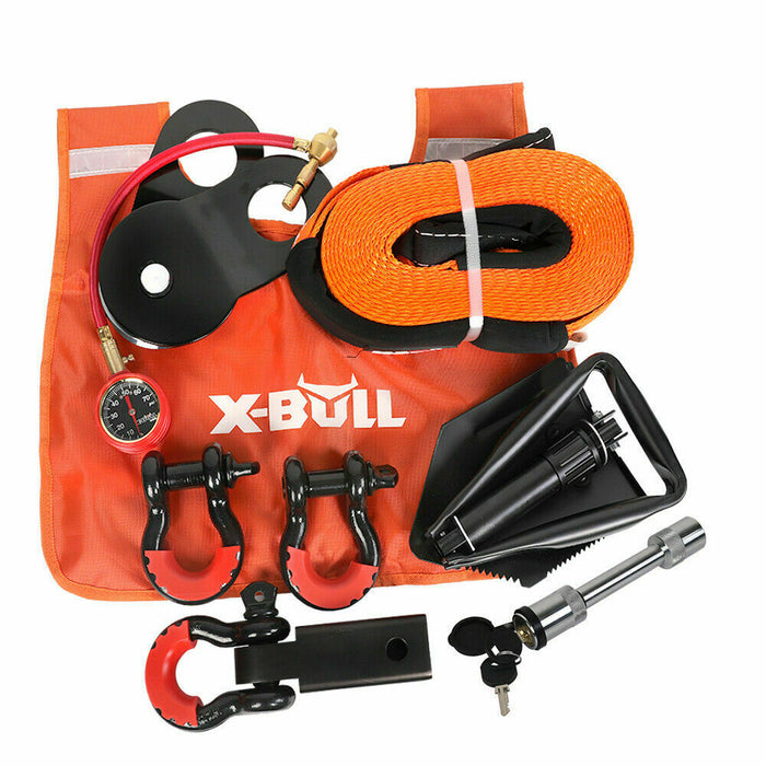 X-BULL Winch Recovery Kit 11PCS 4WD 4x4 Pack Off Road Snatch Strap Essential - Outbackers