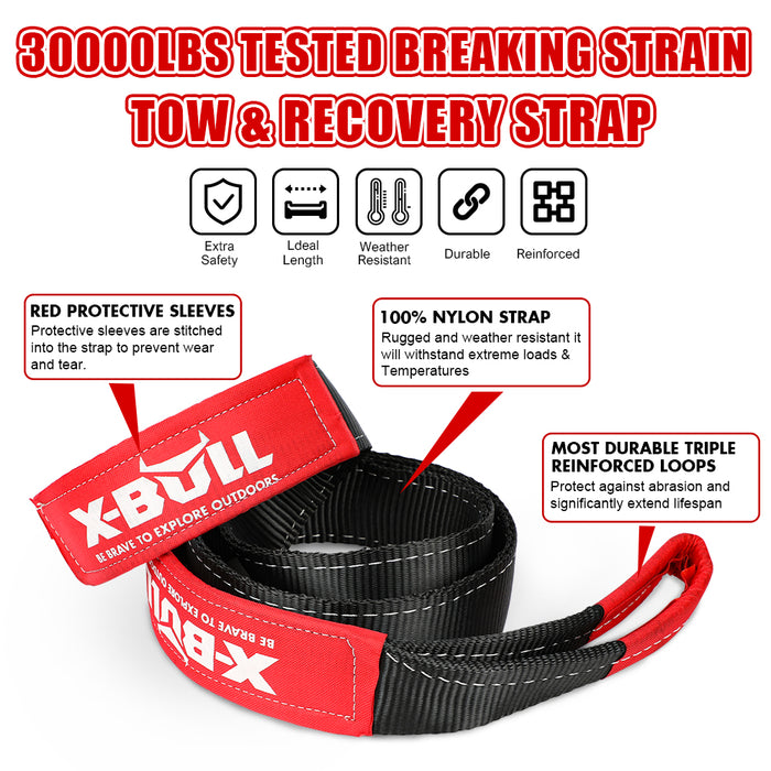 X-BULL Recovery Kit 4X4 Off-Road Kinetic Rope Snatch Strap Winch Damper 4WD13PCS - Outbackers