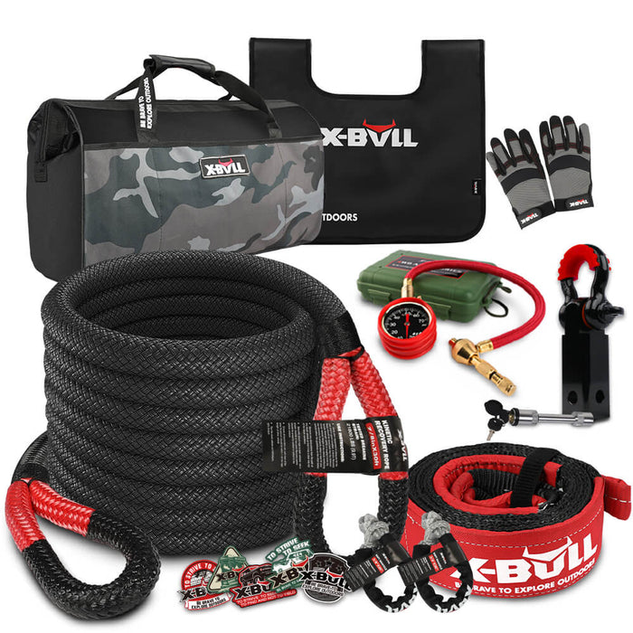 X-BULL Recovery Rope kit Snatch Strap Soft Shackles Hitch receiver Kinetic Tire Deflator - Outbackers