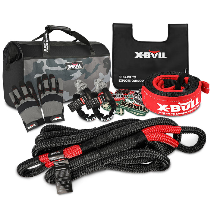 X-BULL Recovery Rope kit Snatch Strap Soft Shackles Hitch receiver Kinetic Tire Deflator - Outbackers