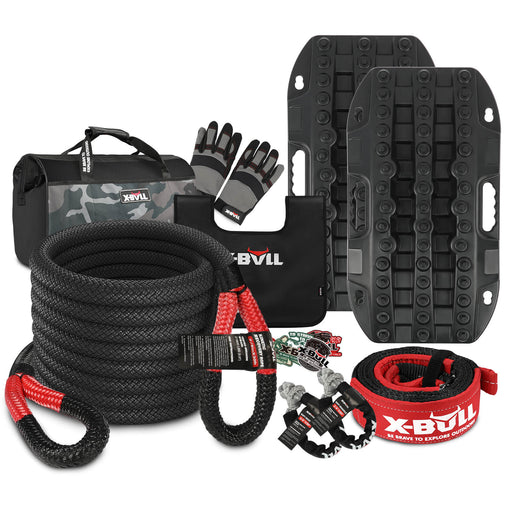 X-BULL 4WD Recovery Kit 15PCS Winch Recovery track Kinetic Rope Snatch Strap 4X4 - Outbackers