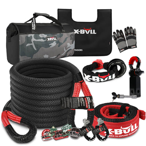 X-BULL Kinetic Recovery Rope kit Snatch Strap Soft Shackles Hitch receiver 4WD 4X4 - Outbackers