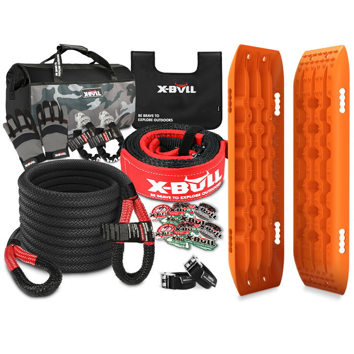 X-BULL 4X4 Recovery Kit Kinetic Recovery Rope Snatch Strap / 2PCS Recovery Tracks 4WD Gen2.0 - Outbackers