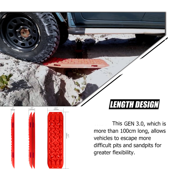 X-BULL 2 Pairs Recovery tracks Sand Mud Snow 4WD / 4x4 ATV Offroad Stronger Gen 3.0 - Red - Outbackers