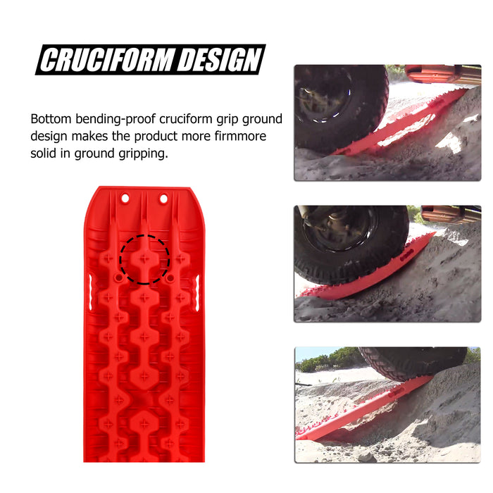 X-BULL 2 Pairs Recovery tracks Sand Mud Snow 4WD / 4x4 ATV Offroad Stronger Gen 3.0 - Red - Outbackers