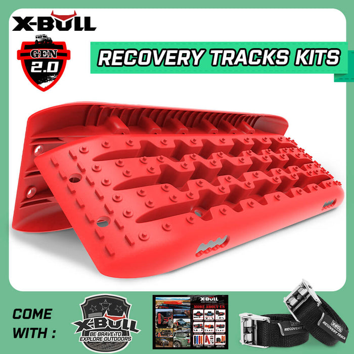 X-BULL Recovery tracks 10T Sand Mud Snow RED Offroad 4WD 4x4 2pc 91cm Gen 2.0 - red - Outbackers