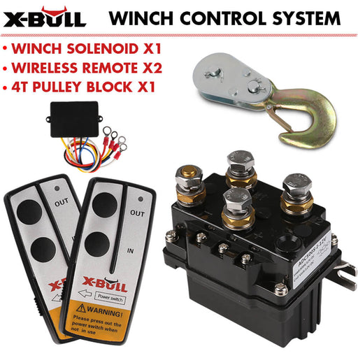 X-BULL Winch Solenoid Relay 12V 500A Winch Controller Twin Wireless Remote 4T Block Pulley - Outbackers