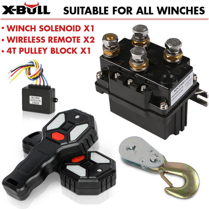 X-BULL Winch Solenoid Relay Wiring Controller 500A 12V and 150ft Wireless Remote 4T Block Pulley - Outbackers