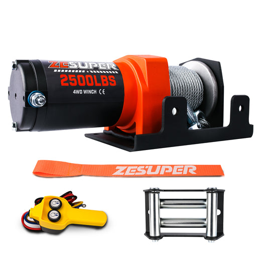 ZESUPER Electric Winch 2500LBS/1134KG 12V 15.2M Steel Cable ATV UTV 4WD 4X4 Boat - Outbackers