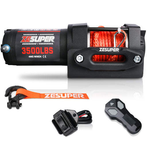 ZESUPER 12V Winch 3500LBS Electric Winch ATV Winch Synthetic Rope Trailer BOAT - Outbackers