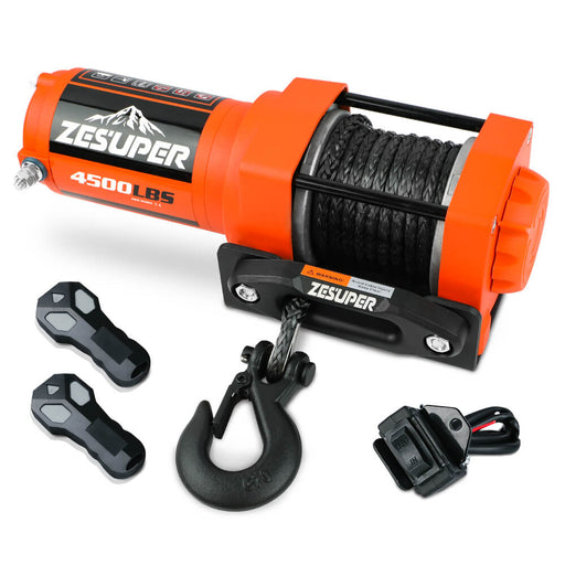 ZESUPER 12V Electric Winch 4500lb Synthetic Rope Boat Winch ATV Winch Trailer Winch 4WD - Outbackers