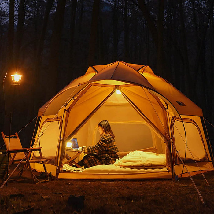 Large Space Luxury Frog Hexagonal Tent 5-8 Person Double Layer - Khaki - Outbackers