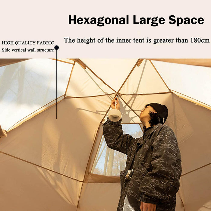 Large Space Luxury Frog Hexagonal Tent 5-8 Person Double Layer - Khaki - Outbackers