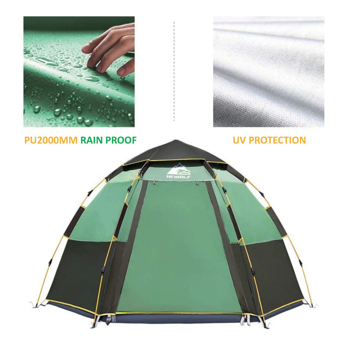 Waterproof Instant Camping Tent 4/5/6 Person Easy Quick Setup Dome Hexagonal Family Tents For Camping, Double Layer Flysheet Can Be Used As Beach Shelter - Outbackers