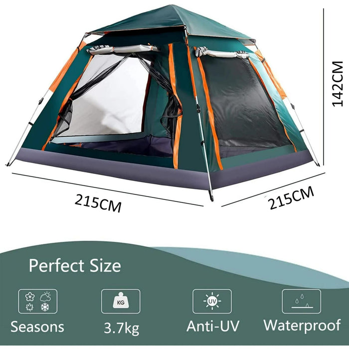 Instant Pop Up Tent For Hiking 2/3/4 Person Camping Tents, Waterproof Windproof Family Tent With Top Rainfly, Easy Set Up, Portable With Carry Bag, With UV Protection  / GREEN-ORANGE - Outbackers