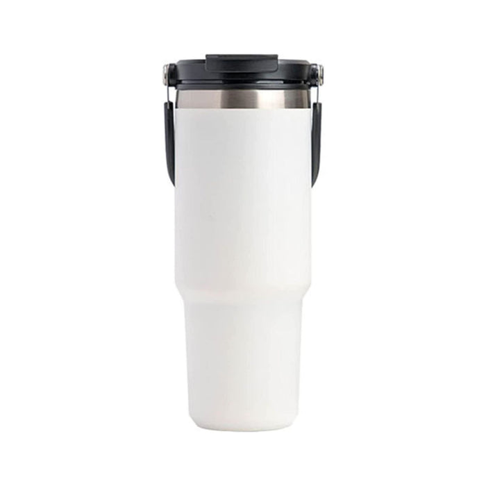 600ML White Stainless Steel Travel Mug with Leak-proof 2-in-1 Straw and Sip Lid, Vacuum Insulated Coffee Mug for Car, Office, Perfect Gifts, Keeps Liquids Hot or Cold - Outbackers