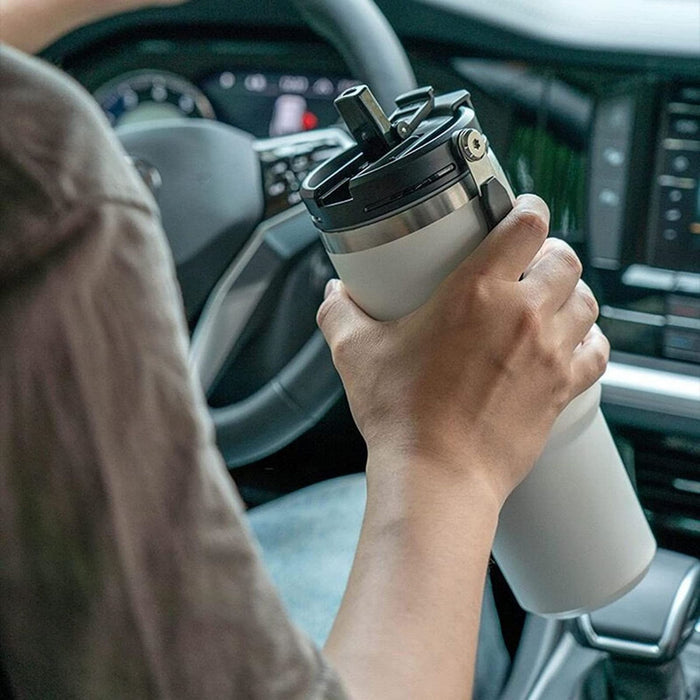 750ML White Stainless Steel Travel Mug with Leak-proof 2-in-1 Straw and Sip Lid, Vacuum Insulated Coffee Mug for Car, Office, Perfect Gifts, Keeps Liquids Hot or Cold - Outbackers