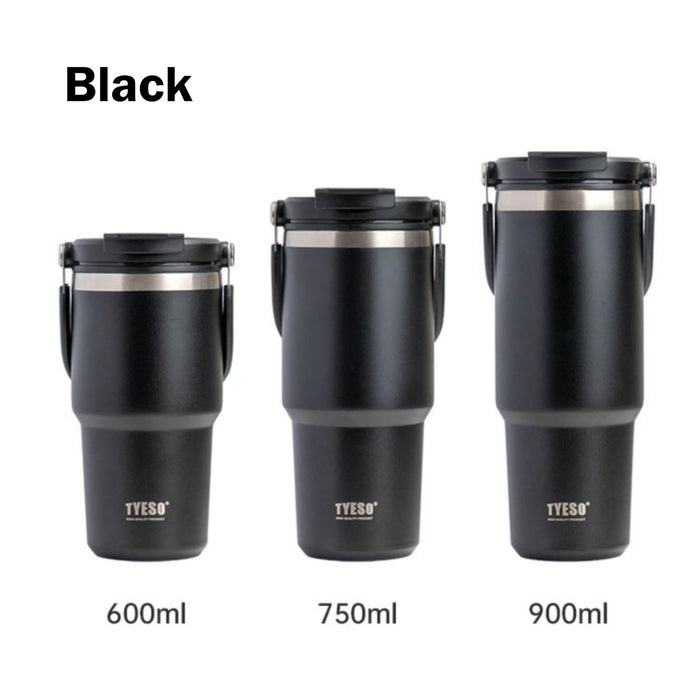 900ML Black Stainless Steel Travel Mug with Leak-proof 2-in-1 Straw and Sip Lid, Vacuum Insulated Coffee Mug for Car, Office, Perfect Gifts, Keeps Liquids Hot or Cold - Outbackers