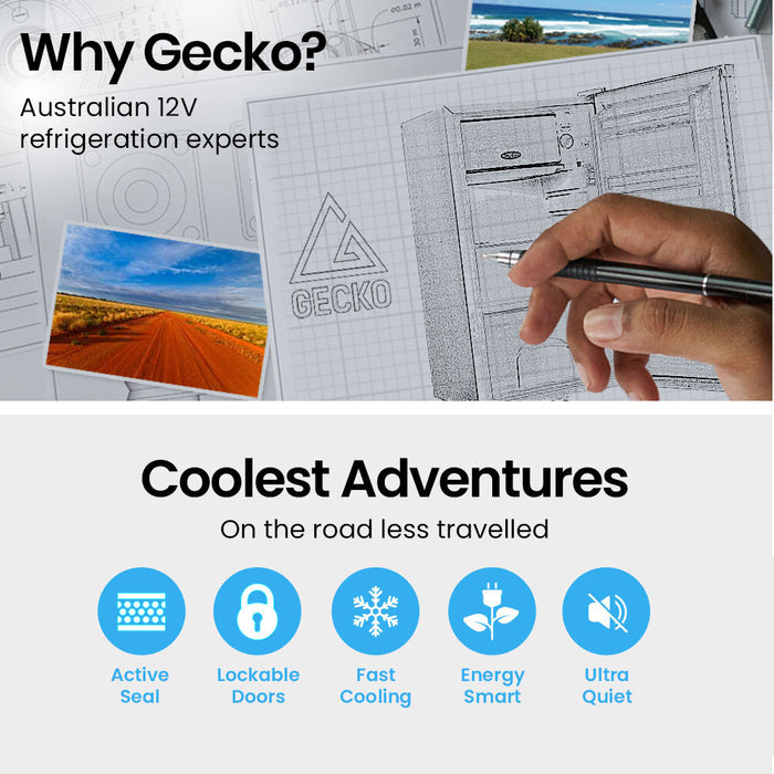 GECKO 70L Portable Fridge Freezer for Car Camping Caravans Fridges Refrigerator Cooler 12V/24V/240V - Outbackers