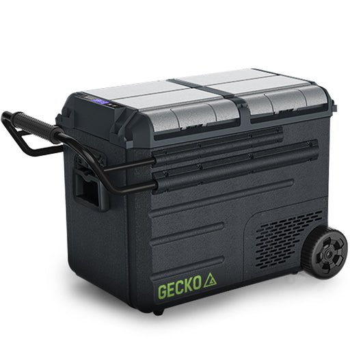 Gecko 55L Dual Zone Portable Fridge Freezer with onboard Lithium Battery, 12V/24V/240V, with 2 Doors, Wheels, for Camping, Car, Outings - Outbackers
