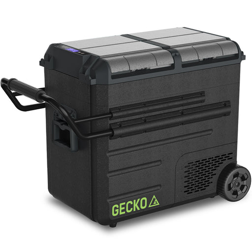 Gecko 65L Dual Zone Portable Fridge Freezer with onboard Lithium Battery, 12V/24V/240V, with 2 Doors, Wheels, for Camping, Car, Outings - Outbackers