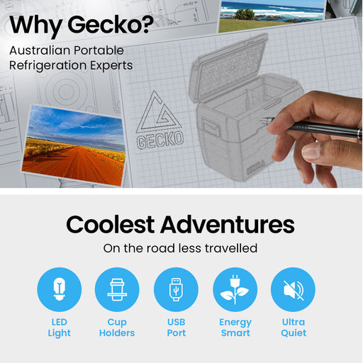 GECKO 40L Portable Fridge Freezer 12V/24V/240V for Camping, Car, Caravan, Boats - Outbackers