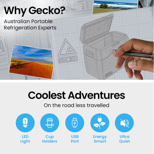 Gecko 50L Portable Fridge Freezer 12V/24V/240V for Camping, Car, Caravan, Boats - Outbackers