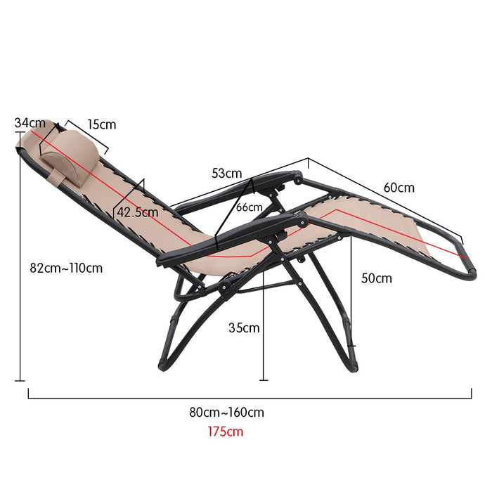 Wallaroo Zero Gravity Reclining Deck Lounge Sun Beach Chair Outdoor Folding Camping - Beige - Outbackers