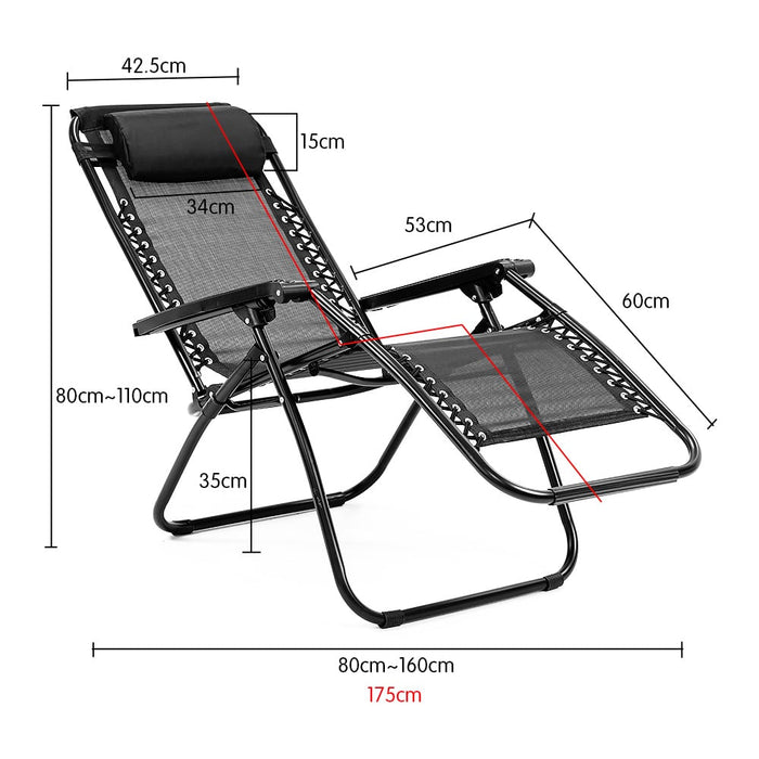 Wallaroo Zero Gravity Reclining Deck Lounge Sun Beach Chair Outdoor Folding Camping - Black - Outbackers