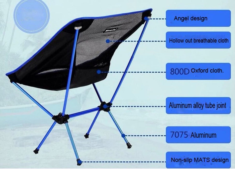 Ultralight Aluminum Alloy Folding Camping Camp Chair Outdoor Hiking Black - Outbackers