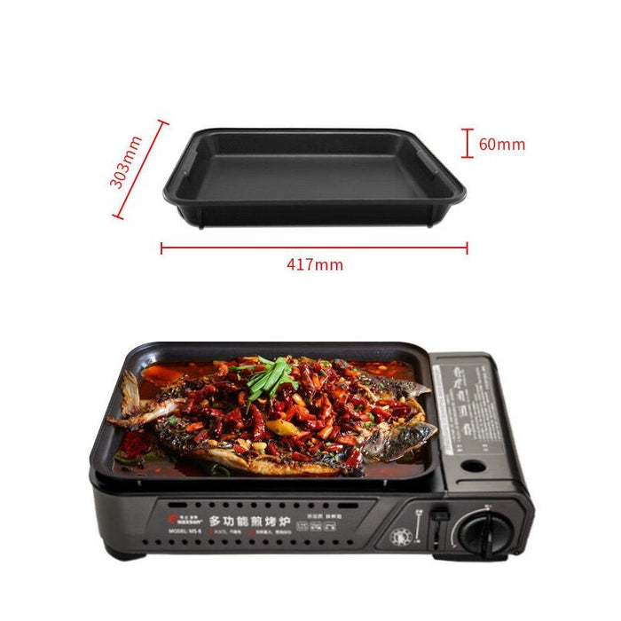 Portable Gas Burner Stove with Inset Non Stick Cooking Pan Cooker Butane Camping 60mm Deep Pan - Outbackers