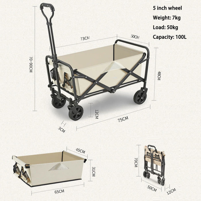 5 Inch Wheel Black Folding Beach Wagon Cart Trolley Garden Outdoor Picnic Camping Sports Market Collapsible Shop - Outbackers