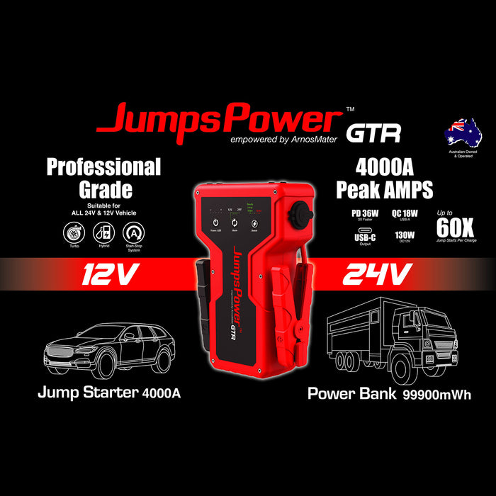 JumpsPower GTR 4000A Jump Starter 12V Powerbank 99900mWh 24V Pro Car Battery Charger LED - Outbackers