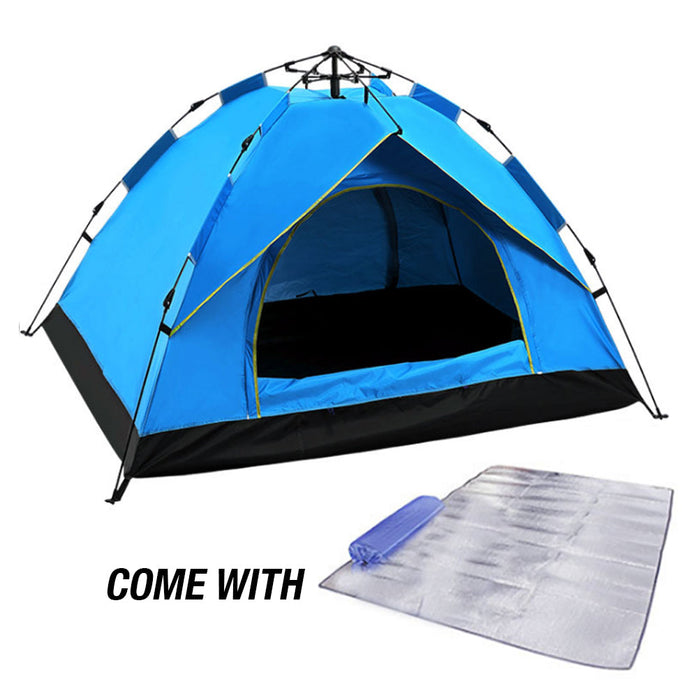 Waterproof Automatic Camping Tent 3-4 Person Come with Moisture Proof Pad(Blue) - Outbackers