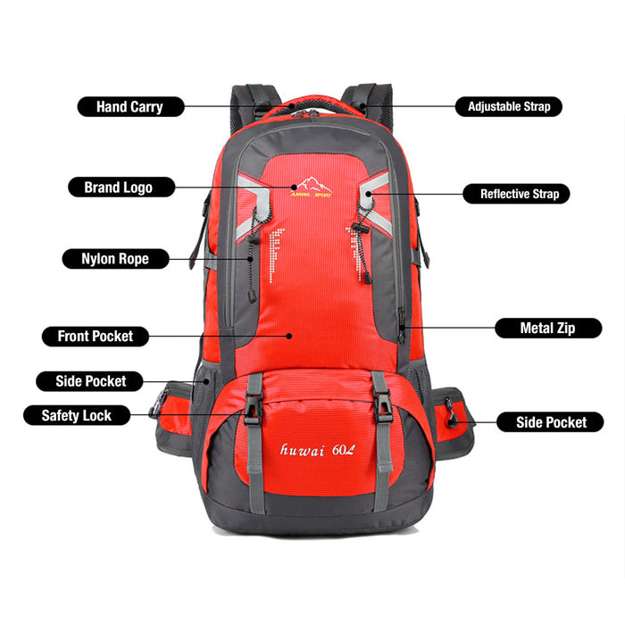 60L Waterproof Outdoor Hiking Backpack Camping Outdoor Trekking Bag(Red) - Outbackers