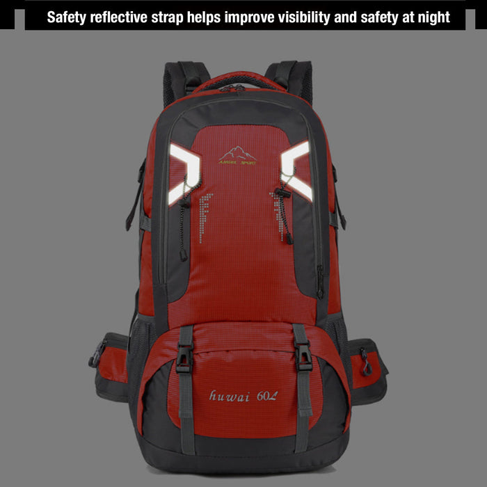 60L Waterproof Outdoor Hiking Backpack Camping Outdoor Trekking Bag(Red) - Outbackers