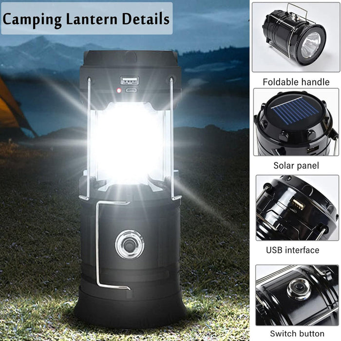 LED Camping Lamp Solar Powered Rechargeable USB Torch Waterproof Emergency Light Lantern - Outbackers