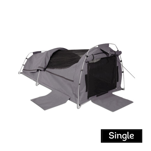 DOME SINGLE/DOUBLE Swag Camping Waterproof Canvas Tent Hiking Mattress Grey - Single - Outbackers