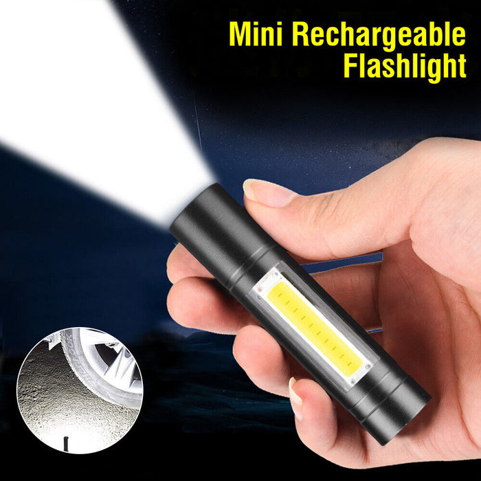 Super Bright COB Mini LED Flashlight USB Rechargeable Camping Small Torch Lamp - Outbackers