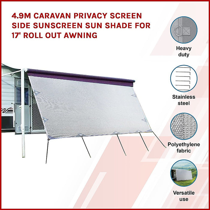 4.9m Caravan Privacy Screen Side Sunscreen Sun Shade for 17' Roll Out Awning - Outbackers