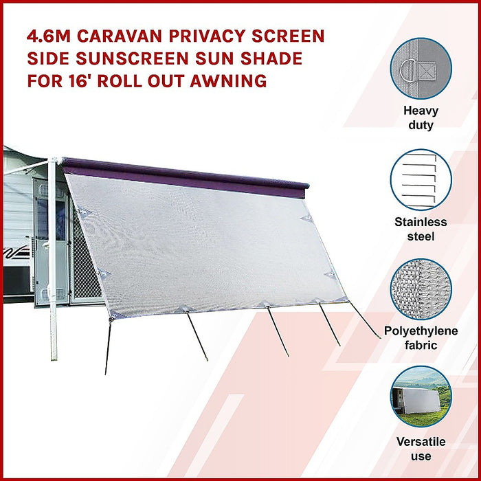 4.6m Caravan Privacy Screen Side Sunscreen Sun Shade for 16' Roll Out Awning - Outbackers