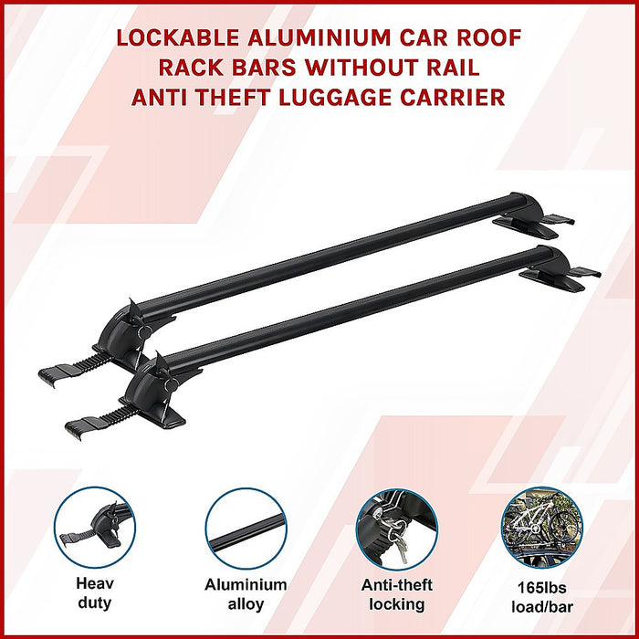 Lockable Aluminium Car Roof Rack Bars Without Rail Anti Theft Luggage Carrier - Outbackers