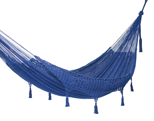 Outdoor undercover cotton Mayan Legacy hammock with hand crocheted tassels King Size Blue - Outbackers