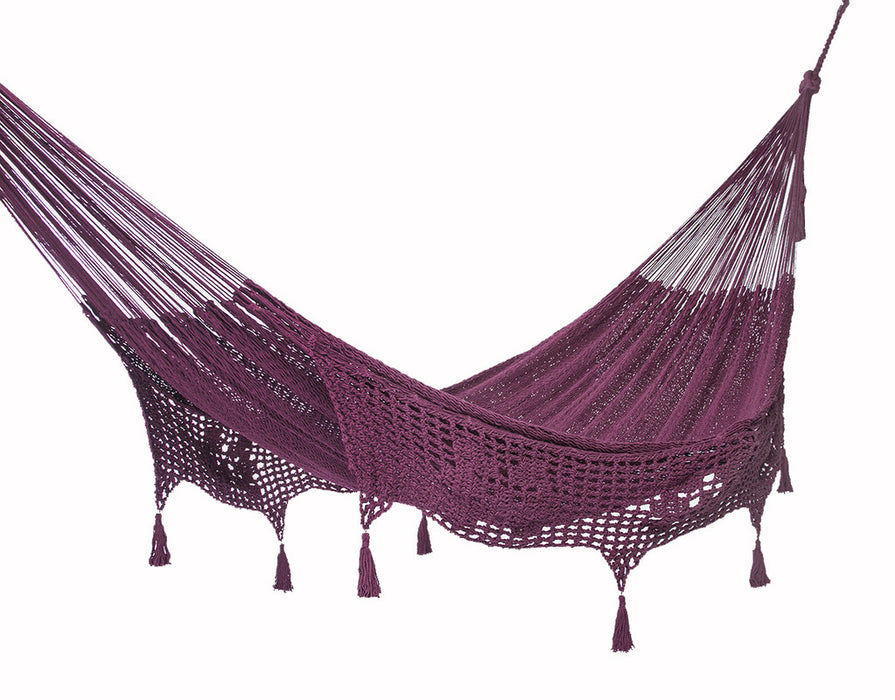 Outdoor undercover cotton Mayan Legacy hammock with hand crocheted tassels King Size Maroon - Outbackers