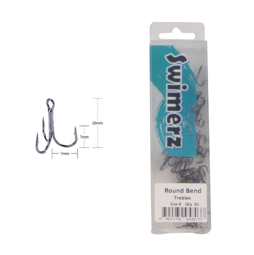 Swimerz Round Bend Trebles Size 8, 50 pack - Outbackers