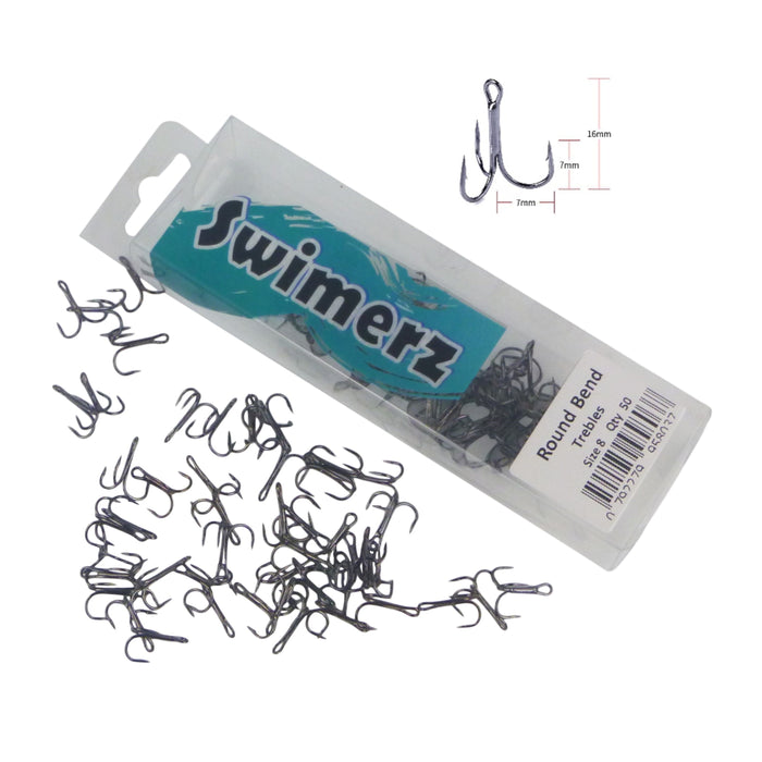 Swimerz Round Bend Trebles Size 8, 50 pack - Outbackers