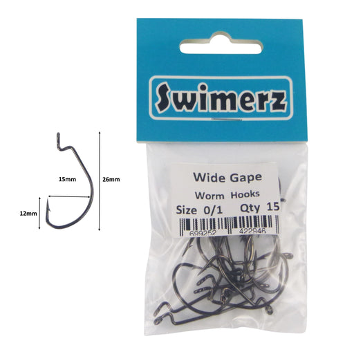 Swimerz 0/1 Wide Gape Worm Hook 15 Pack - Outbackers