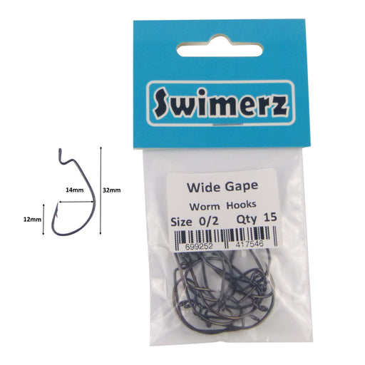 Swimerz 0/2 Wide Gape Worm Hook 15 Pack - Outbackers