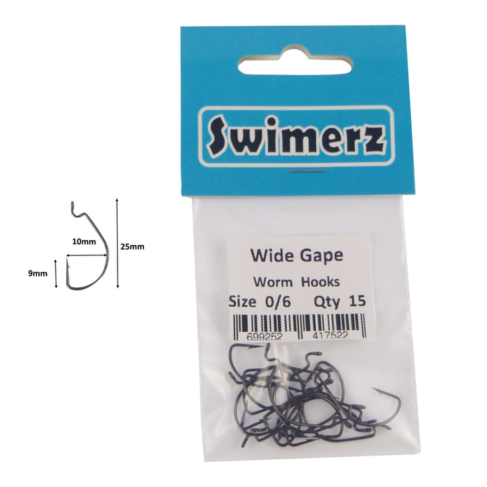 Swimerz 0/6 Wide Gape Worm Hook 15 Pack - Outbackers