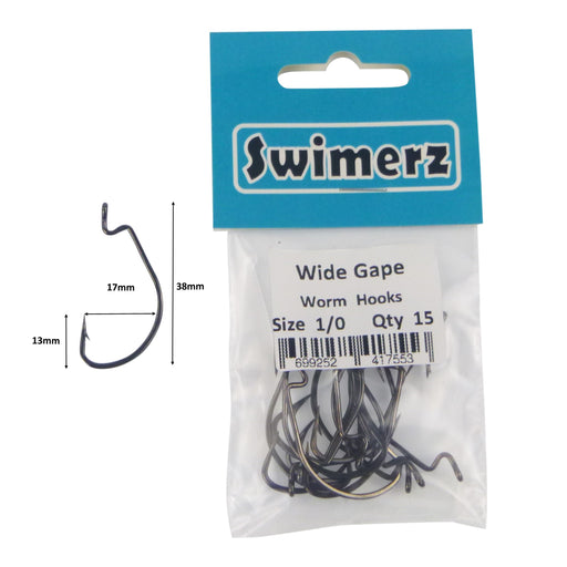 Swimerz 1/0 Wide Gape Worm Hook 15 Pack - Outbackers